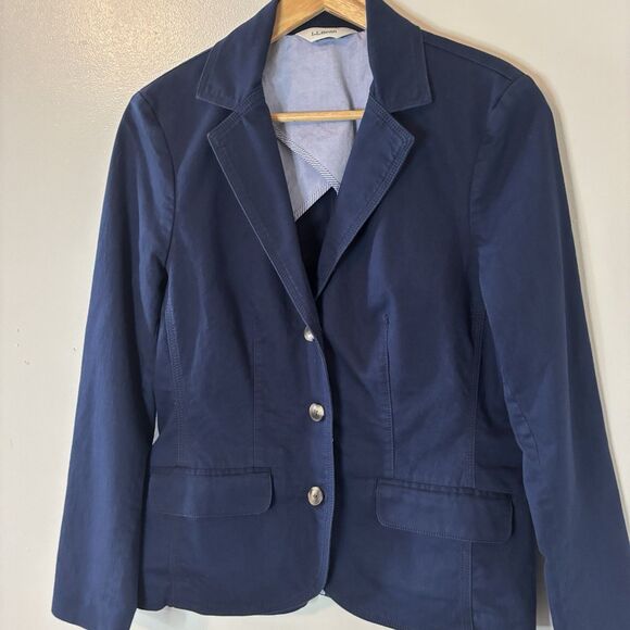 L.L. Bean Womens Blazer Navy Blue Fitted 3 Button Jacket Sz Small - Picture 2 of 8
